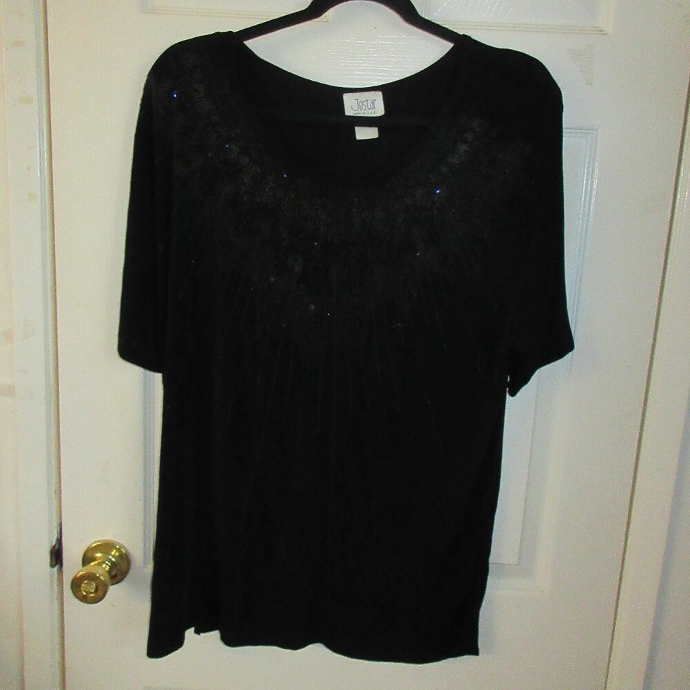 Jotstar Vintage Acetate,spandex scoop neck top with minibeading size XL ladies